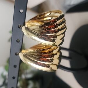 Statement Gold Filled Ribbed Style Hoop Earrings